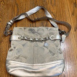 COACH Shoulder Bag SIGNATURE Silver Nylon Women